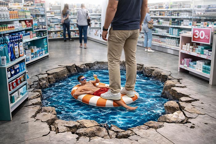Apunto - Qué son los vinilos de suelo 3D en punto de venta