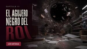 Portada del capítulo 11 del Museo de los Horrores del PDV, con materiales y documentos de una campaña siendo absorbidos por un agujero negro, representando la dificultad de demostrar el retorno de la inversión en tienda.